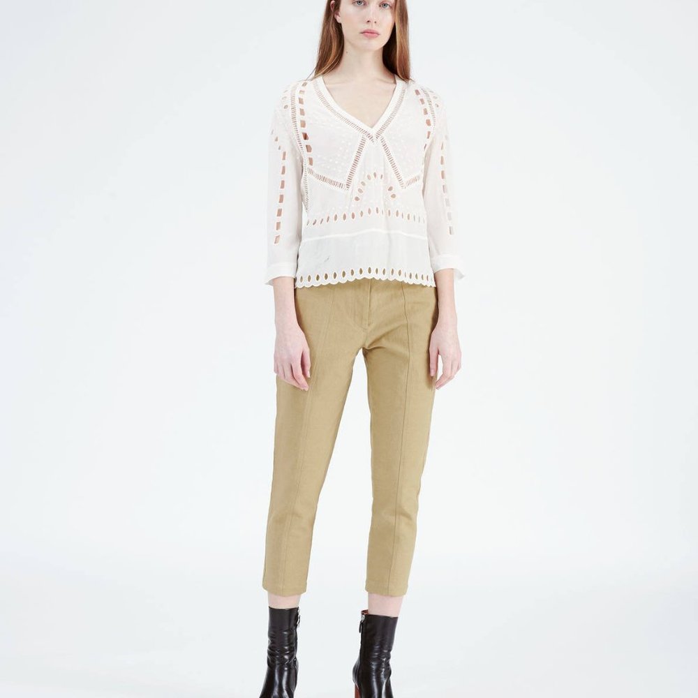 IRO Polita V-Neck 3/4-Sleeves Eyelet Top Size 24